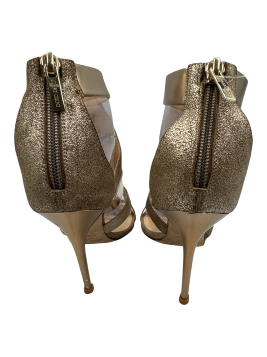 Jimmy Choo Shoe Size 39 Gold Tone Leather Upper Metallic Shimmer Strappy Sandals Gold Tone / 39