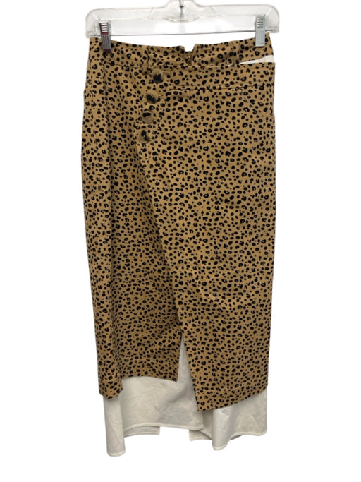 Rejina Pyo Size 8 Tan, Black, White Cotton Denim High Rise Animal Print Skirt Tan, Black, White / 8