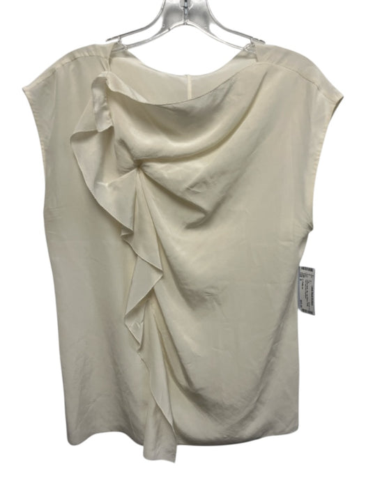 3.1 Phillip Lim Size 6 Cream White Silk Cap Sleeve Ruffle Trim boat neck Top Cream White / 6