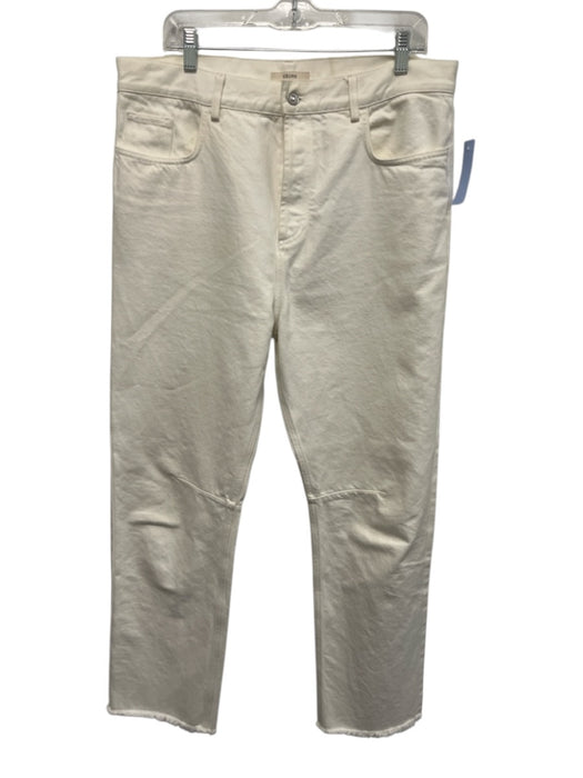 Celine Size 44 White Cotton Denim High Rise Darted Raw Hem Pockets Jeans White / 44