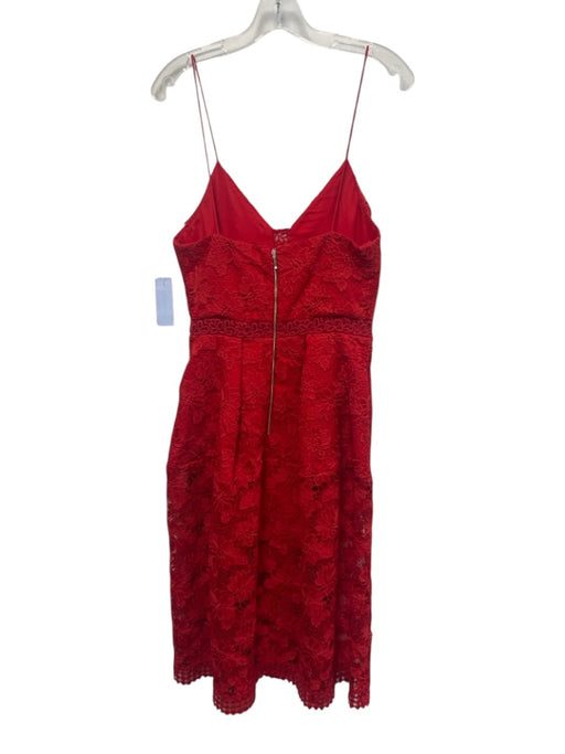 Nicholas Size 6 Red Polyester Spaghetti Strap Floral Lace Pleated Midi Dress Red / 6