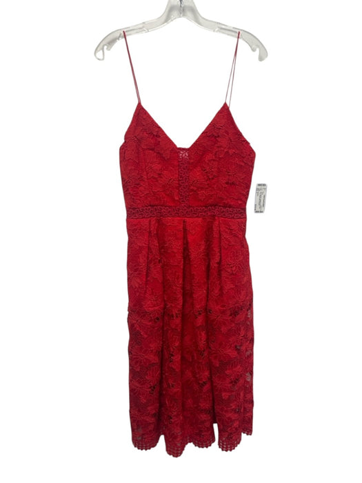 Nicholas Size 6 Red Polyester Spaghetti Strap Floral Lace Pleated Midi Dress Red / 6
