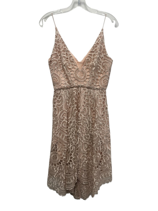 Nicholas Size 4 Pale Pink Polyester Spaghetti Strap Crochet Knit V Neck Dress Pale Pink / 4