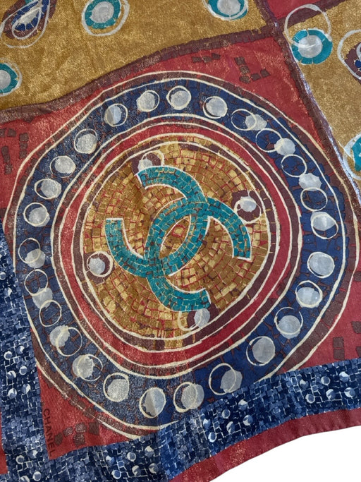 Chanel Red, Blue, Yellow Silk Blend Square Mosaic rolled hem scarf Red, Blue, Yellow