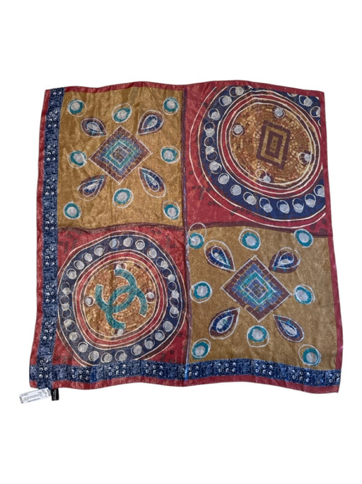 Chanel Red, Blue, Yellow Silk Blend Square Mosaic rolled hem scarf Red, Blue, Yellow