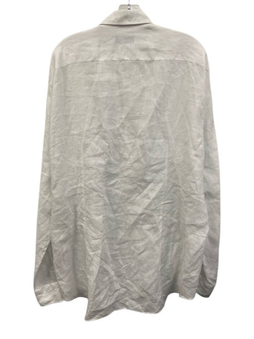 Big Flower Size XXL White Linen Solid Button Down Men's Long Sleeve Shirt White / XXL