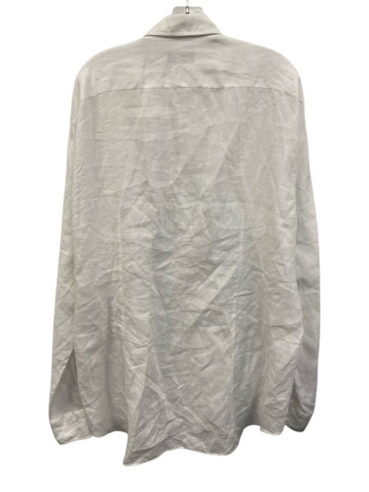 Big Flower Size XXL White Linen Solid Button Down Men's Long Sleeve Shirt White / XXL