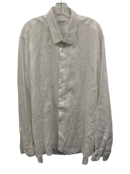 Big Flower Size XXL White Linen Solid Button Down Men's Long Sleeve Shirt White / XXL