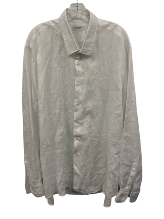 Big Flower Size XXL White Linen Solid Button Down Men's Long Sleeve Shirt White / XXL