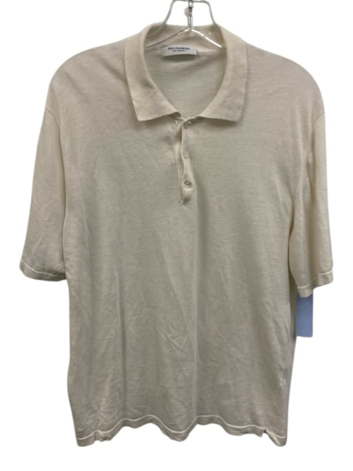 Big Flower Size L Cream Cotton Solid Polo Men's Short Sleeve Cream / L