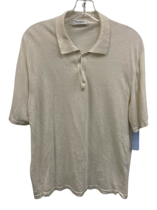 Big Flower Size L Cream Cotton Solid Polo Men's Short Sleeve Cream / L
