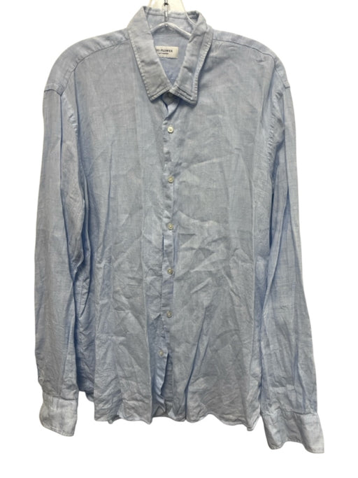 Big Flower Size XL Light blue Linen Solid Button Down Men's Long Sleeve Shirt Light blue / XL
