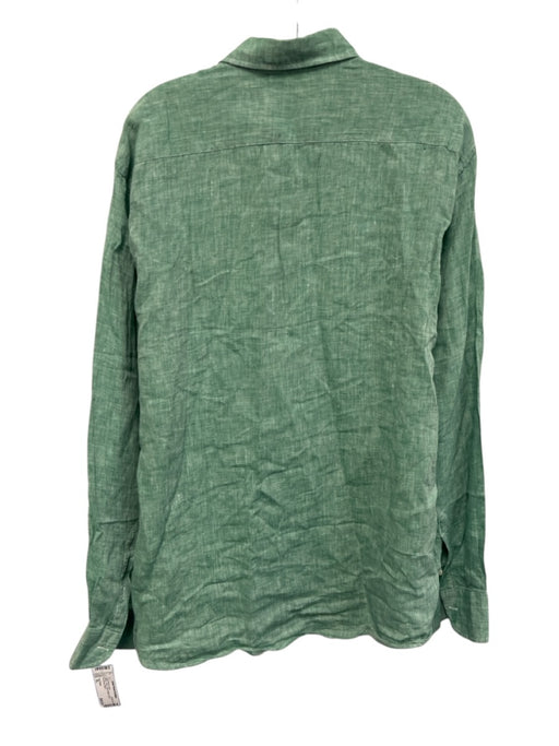 Big Flower Size XL Green Linen Solid Button Down Men's Long Sleeve Shirt Green / XL
