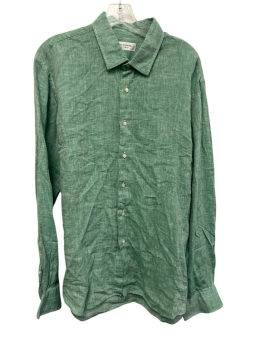 Big Flower Size XL Green Linen Solid Button Down Men's Long Sleeve Shirt Green / XL