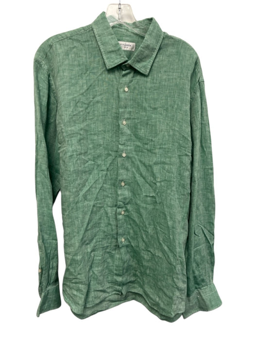 Big Flower Size XL Green Linen Solid Button Down Men's Long Sleeve Shirt Green / XL