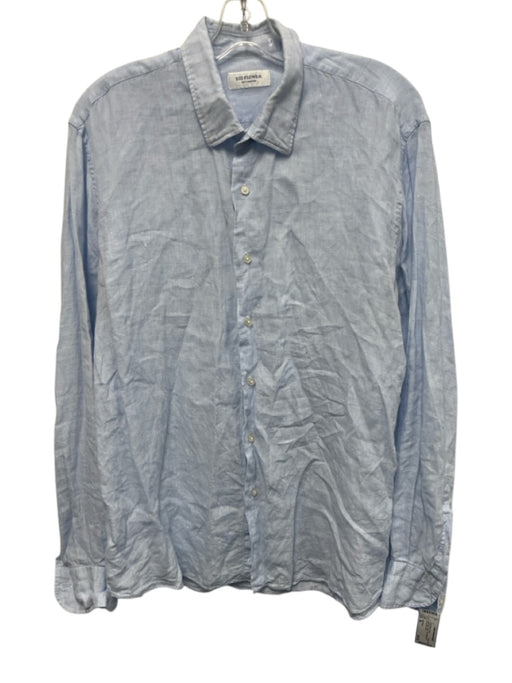Big Flower Size XL Light blue Linen Solid Button Down Men's Long Sleeve Shirt Light blue / XL