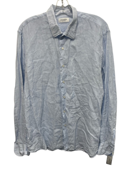 Big Flower Size XL Light blue Linen Solid Button Down Men's Long Sleeve Shirt Light blue / XL