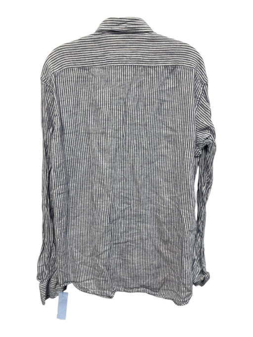 Big Flower Size XL Purple & White Linen Striped Button Down Long Sleeve Shirt Purple & White / XL