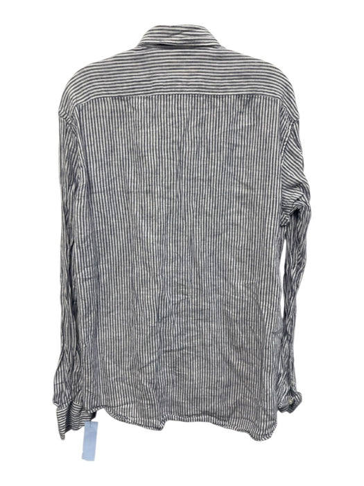 Big Flower Size XL Purple & White Linen Striped Button Down Long Sleeve Shirt Purple & White / XL