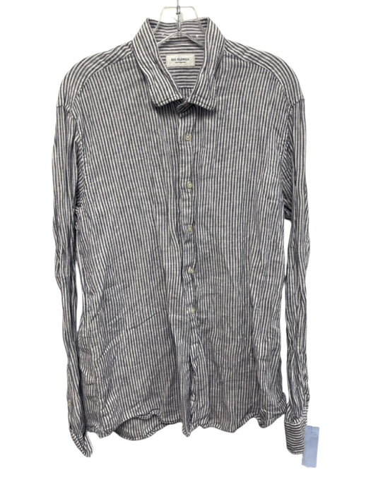 Big Flower Size XL Purple & White Linen Striped Button Down Long Sleeve Shirt Purple & White / XL