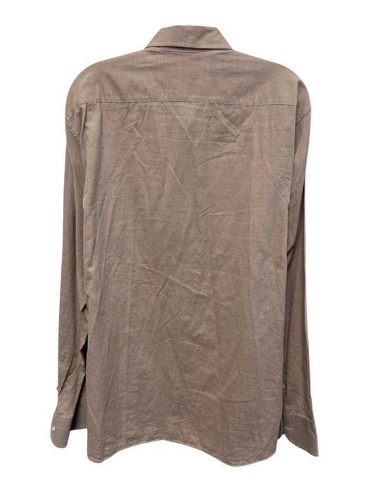 Big Flower Size XL Beige Cotton Solid Button Down Men's Long Sleeve Shirt Beige / XL