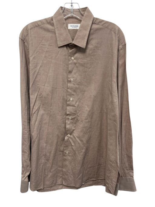 Big Flower Size XL Beige Cotton Solid Button Down Men's Long Sleeve Shirt Beige / XL