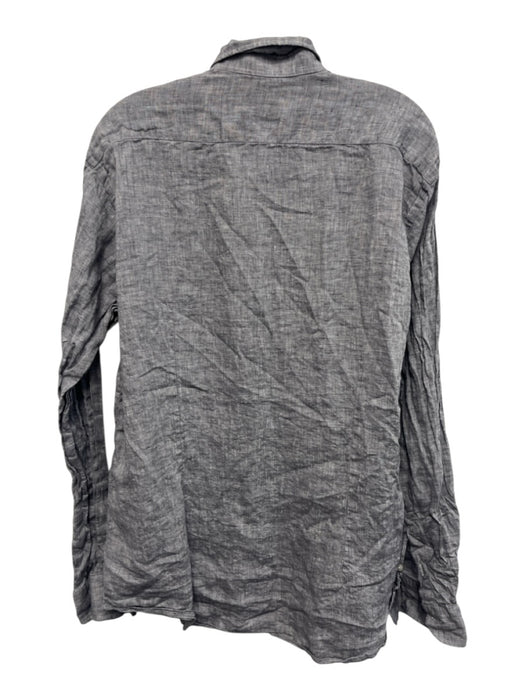 Big Flower Size XL Gray Linen Solid Button Down Men's Long Sleeve Shirt Gray / XL