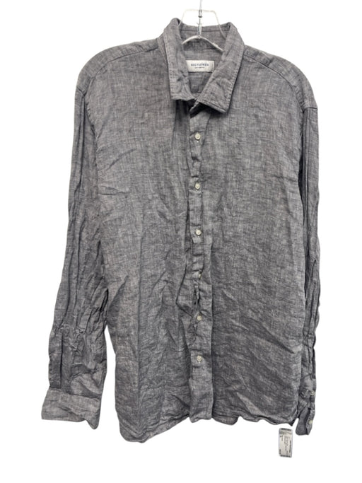 Big Flower Size XL Gray Linen Solid Button Down Men's Long Sleeve Shirt Gray / XL