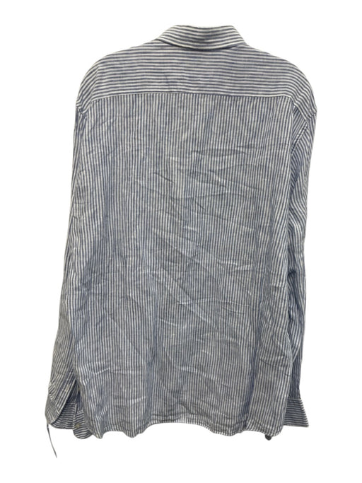 Big Flower Size XL Blue & White Linen Striped Button Down Long Sleeve Shirt Blue & White / XL