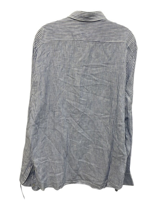 Big Flower Size XL Blue & White Linen Striped Button Down Long Sleeve Shirt Blue & White / XL