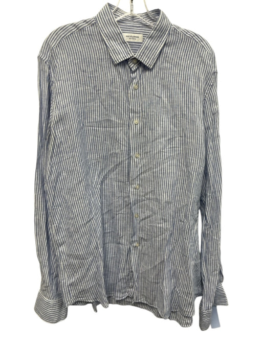 Big Flower Size XL Blue & White Linen Striped Button Down Long Sleeve Shirt Blue & White / XL