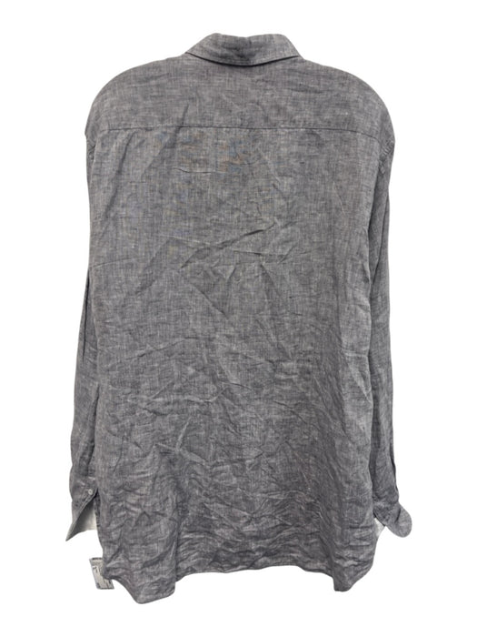 Big Flower Size XL Gray Linen Solid Button Down Men's Long Sleeve Shirt Gray / XL