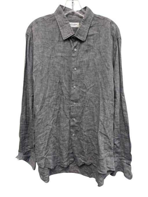 Big Flower Size XL Gray Linen Solid Button Down Men's Long Sleeve Shirt Gray / XL