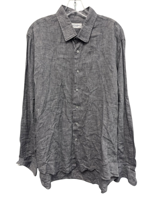 Big Flower Size XL Gray Linen Solid Button Down Men's Long Sleeve Shirt Gray / XL