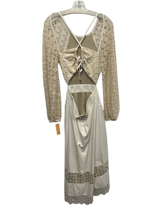 Label File Path Lace Size M Cream White Polyester Long Balloon Sleeve Lace Detail Tie ...