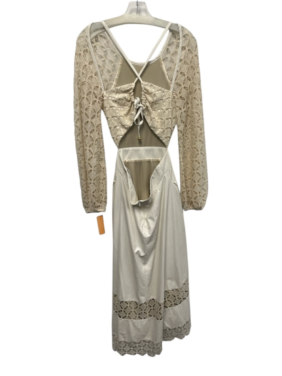Label File Path Lace Size M Cream White Polyester Long Balloon Sleeve Lace Detail Tie ...