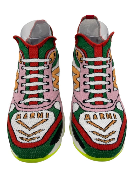 Marni Shoe Size 37 Pink, Green, Red Leather & Textile Lug Sole Slip On Sneakers Pink, Green, Red / 37