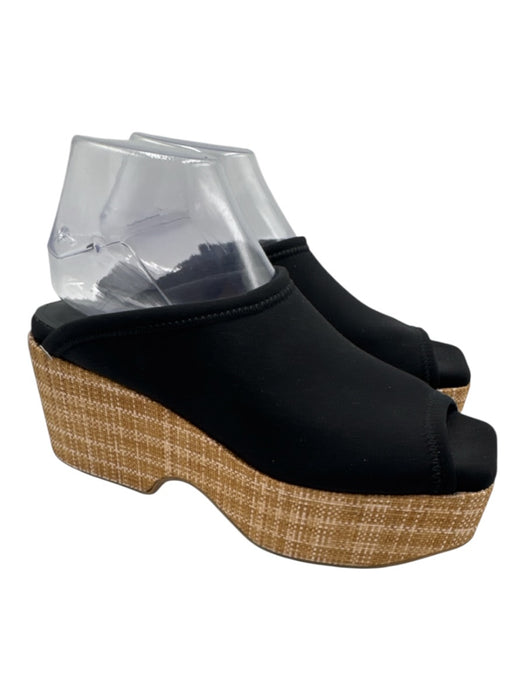 Lafayette 148 Shoe Size 40 Black & Brown Neoprene Raffia Woven Platform Mules Black & Brown / 40