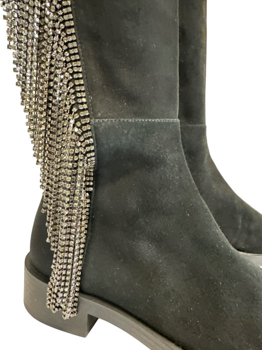 Stuart Weitzman Shoe Size 8.5 Black & Silver Suede Elastic Rhinestone Boots Black & Silver / 8.5