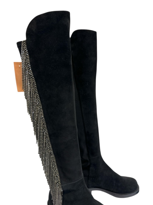 Stuart Weitzman Shoe Size 8.5 Black & Silver Suede Elastic Rhinestone Boots Black & Silver / 8.5