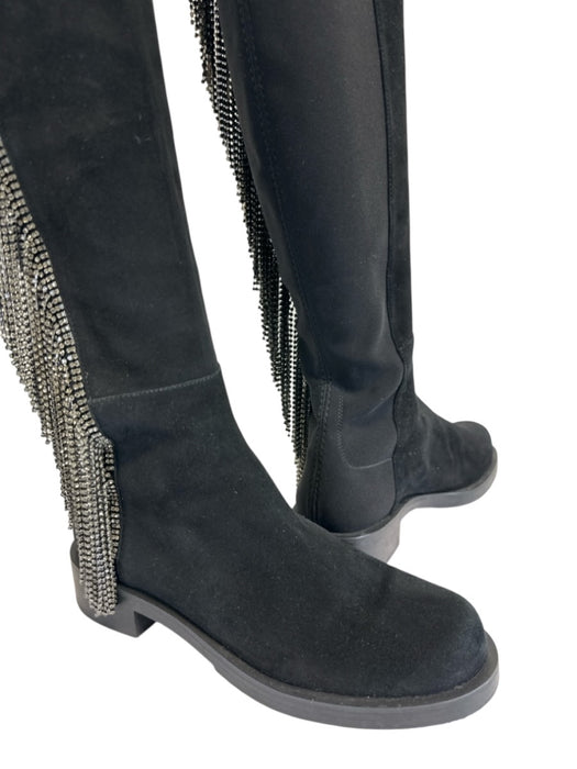 Stuart Weitzman Shoe Size 8.5 Black & Silver Suede Elastic Rhinestone Boots Black & Silver / 8.5