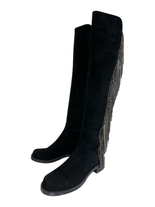 Stuart Weitzman Shoe Size 8.5 Black & Silver Suede Elastic Rhinestone Boots Black & Silver / 8.5