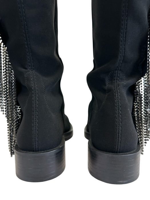 Stuart Weitzman Shoe Size 8.5 Black & Silver Suede Elastic Rhinestone Boots Black & Silver / 8.5