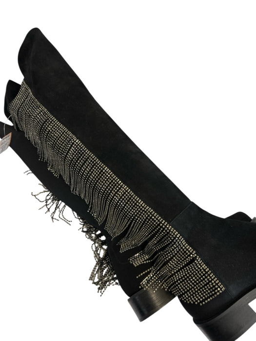 Stuart Weitzman Shoe Size 8.5 Black & Silver Suede Elastic Rhinestone Boots Black & Silver / 8.5