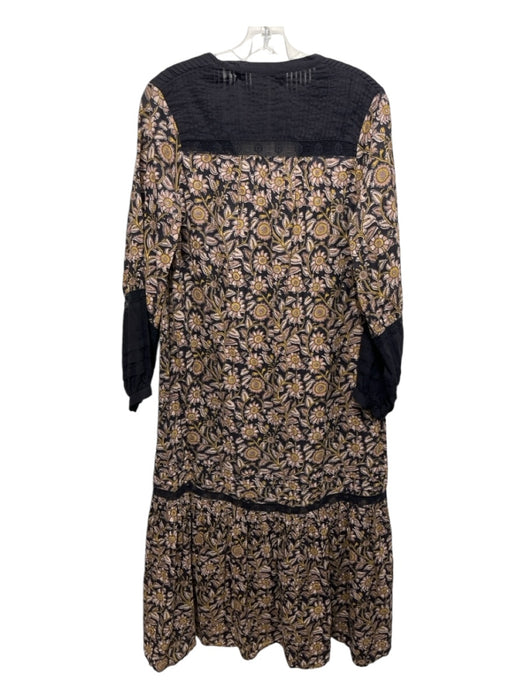 Cleobella Size XS Black & Yellow Print Cotton Tunic Neck Pleated Detail Dress Black & Yellow Print / XS