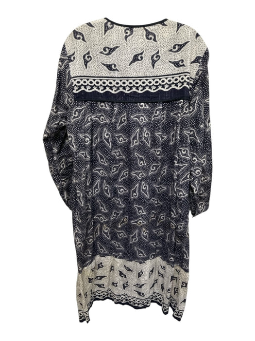 Matta Size M Navy & Multi Cotton Tie Front Long Sleeve Printed Dress Navy & Multi / M