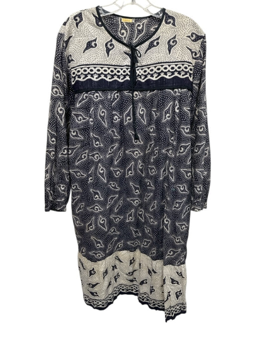 Matta Size M Navy & Multi Cotton Tie Front Long Sleeve Printed Dress Navy & Multi / M