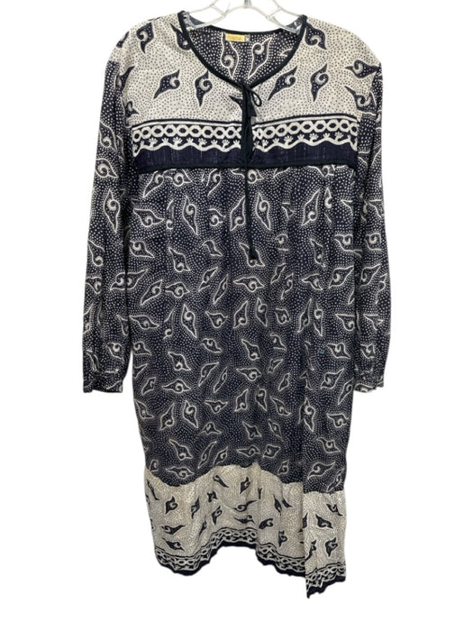 Matta Size M Navy & Multi Cotton Tie Front Long Sleeve Printed Dress Navy & Multi / M