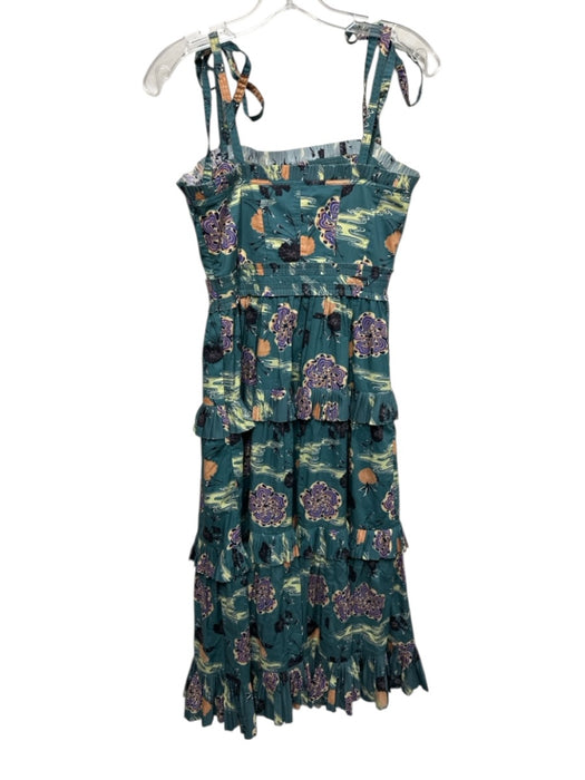 Ulla Johnson Size Est M Green & Multi No Fabric Tag Tie Shoulder Midi Dress Green & Multi / Est M