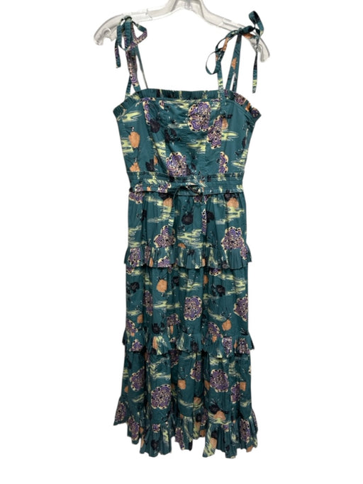 Ulla Johnson Size Est M Green & Multi No Fabric Tag Tie Shoulder Midi Dress Green & Multi / Est M